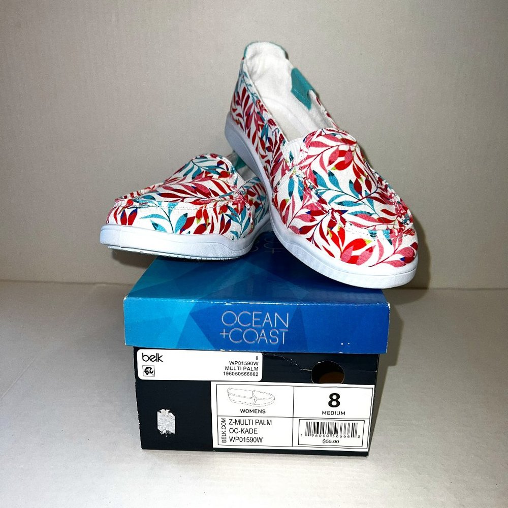 Ocean + Coast Multi Palm White/Aqua/Turquoise/Pink/Red Kade Loafers Size 8